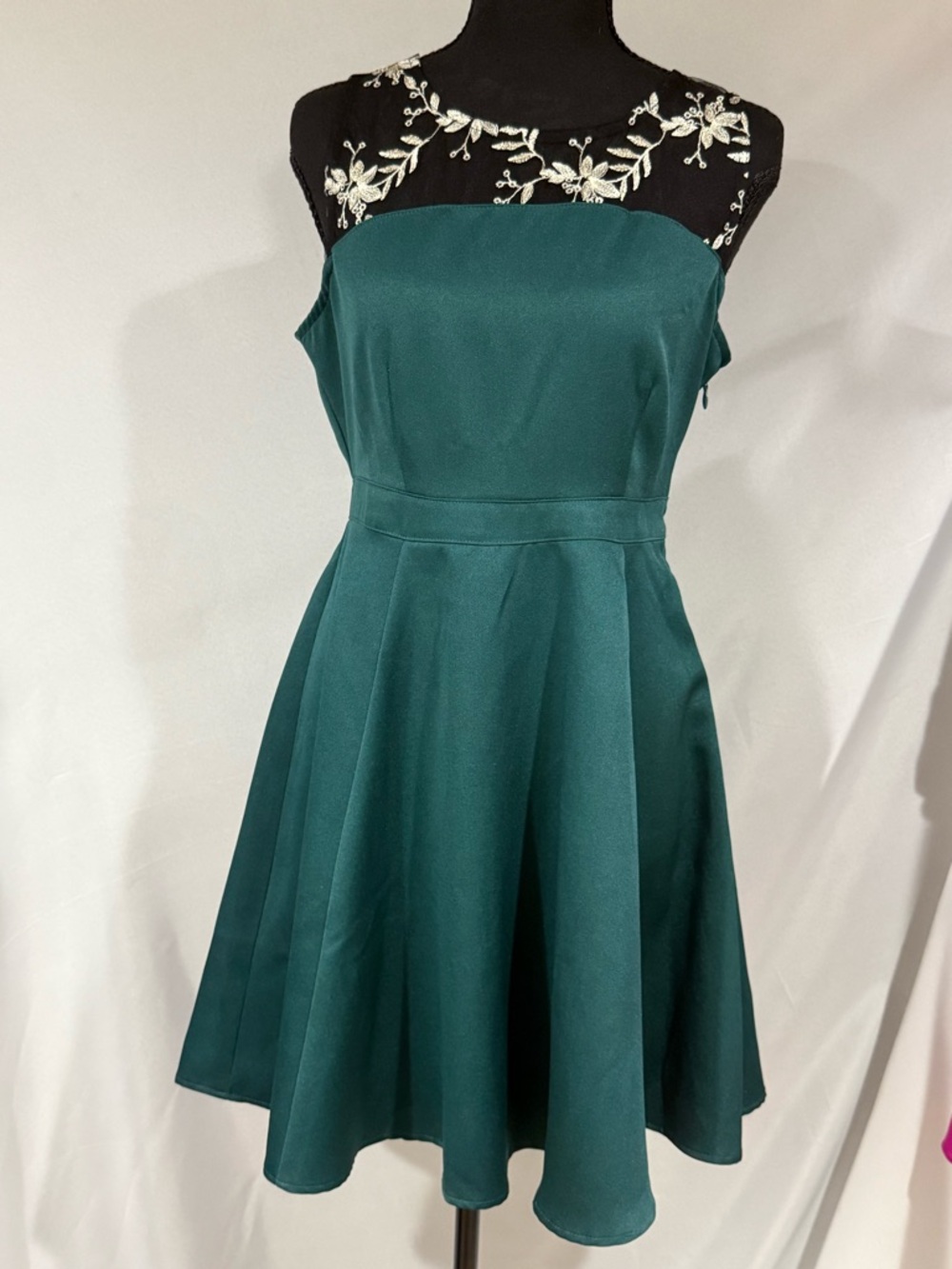 Altar'd State Teal Fit-and-Flare Dress with Embroidered Illusion Yoke